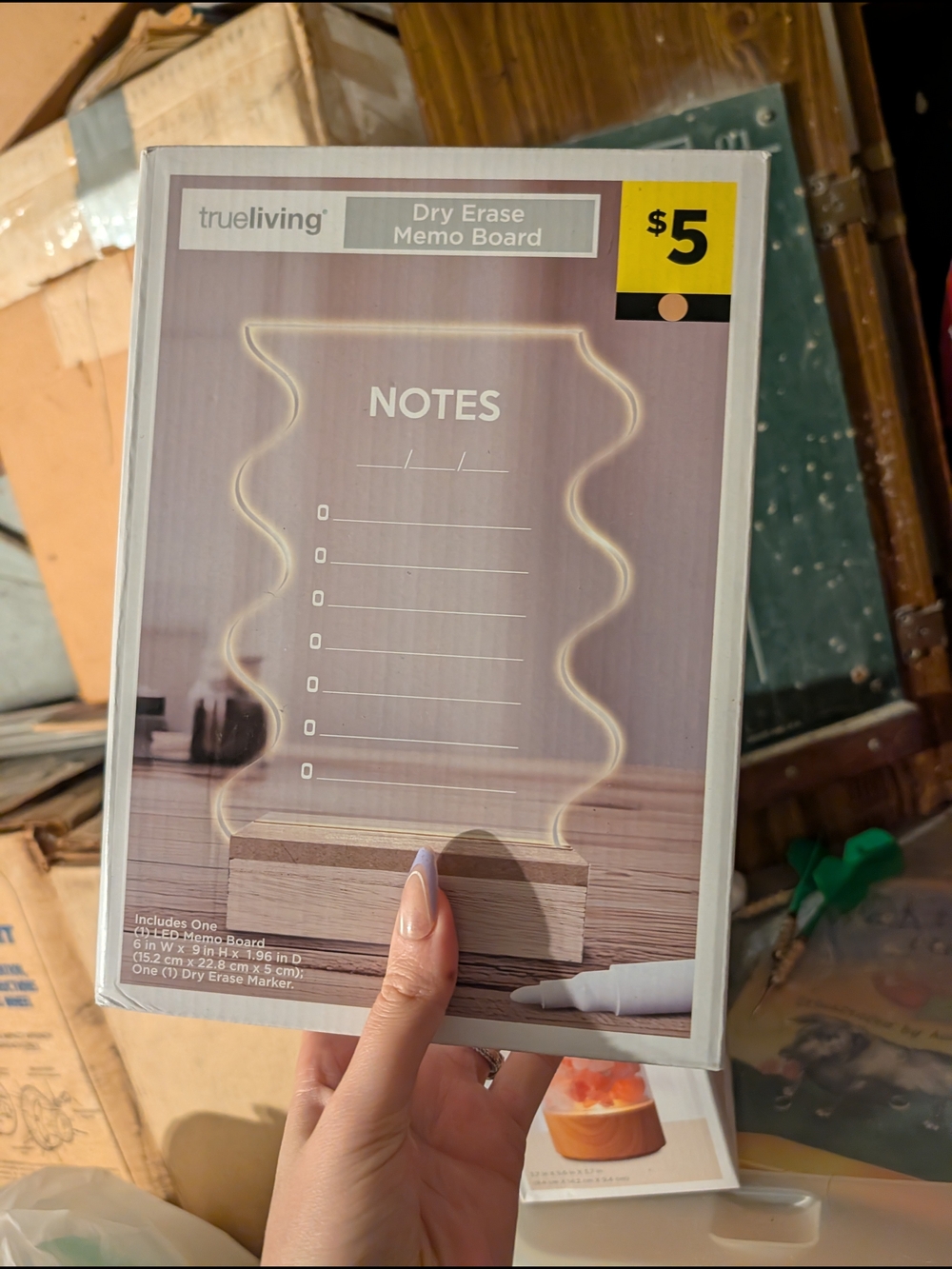 trueliving Dry Erase Memo Board - Clear Acrylic with Wooden Base - White Accent